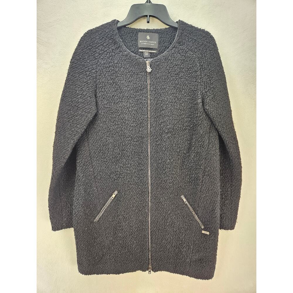 SCOTCH & SODA WOMEN'S SIZE 3 WOOL BLEND CREW NECK COAT BLACK TEDDY